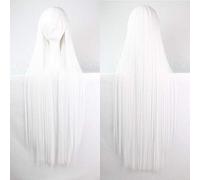 GHK 100 cm Mode Pas Cher Droit Longue Perruque Cosplay Noir Argent Blanc Rouge Bleu Violet Rose Vert Synthétique Perruques Cheveux Pour Femmes blanc