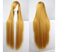 GHK 100 cm Mode Pas Cher Droit Longue Perruque Cosplay Noir Argent Blanc Rouge Bleu Violet Rose Vert Synthétique Perruques Cheveux Pour Femmes blond