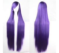 GHK 100 cm Mode Pas Cher Droit Longue Perruque Cosplay Noir Argent Blanc Rouge Rouge Violet Rose Vert Synthétique Perruques Cheveux Pour Femmes violet