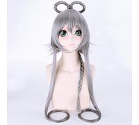GHK 100 cm Synthétique Vocaloid Argent Gris Noir Long Perruque Femmes Cheveux Raides Anime Cosplay Perruques Tressées Pour Halloween Costume Partie Argent