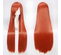 GHK 100cm 420g Rose Net Perruque Longue Droite Droite Cosplay Costume Synthétique Cheveux Blancs Bleu Rose Brun Vert Rouge Blond Noir Perruques Pour Femmes orange 2