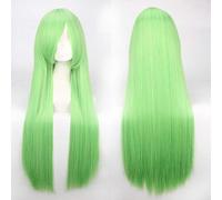 GHK 100cm 420g Rose Net Perruque Longue Droite Droite Cosplay Costume Synthétique Cheveux Blancs Bleu Rose Brun Vert Rouge Blonde Perruques Pour Femmes vert clair