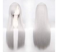 GHK 100cm 420g Rose Net Perruque Longue Ligne Droite Cosplay Costume Synthétique Cheveux Blancs Bleu Bleu Rose Marron Vert Rouge Blonde Noir Perruques Pour Femmes argent blanc