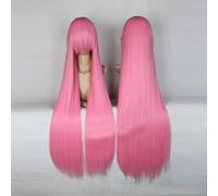 GHK 100cm 420g Rose Net Perruque Longue Ligne Droite Cosplay Costume Synthétique Cheveux Blancs Bleu Rose Brun Vert Rouge Blonde Noir Perruques Pour Femmes rose 1