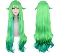 GHK 100CM LOL League of Legends Jolie Rythme Long Vert Perruque Ombre Cosplay Anime Synthétique Cheveux Layered Perruques Ondulées Avec Bangs Peruca