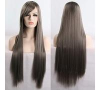 GHK 11 Couleurs 80 cm Synthétique Longs Raides Cheveux Perruque Noir Gris Vert Bleu Violet Pourpre Rose postiche Perruques Cosplay Pour Femmes gris foncé