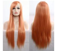 GHK 11 Couleurs 80 cm Synthétique Longs Raides Cheveux Perruque Noir Gris Vert Bleu Violet Rose postiche Perruques Cosplay Pour Les Femmes orange
