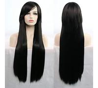 GHK 11 Couleurs 80cm Synthétique Longs Raides Cheveux Perruque Noir Gris Vert Bleu Violet Rose postiche Perruques Cosplay Pour Femmes noir