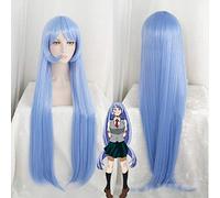 GHK 110cm Perruque Cosplay Nejire Hadou Boku no Hero Academia 3ème Saison Longue Raide Bleu Anime Cheveux Synthétiques Mon Hero Academia Perruques
