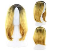 GHK 12 pouces Court Bob Perruques Pour Femmes Cheveux Synthétiques Anime Cosplay Deux Tons Noir Rose Gris Bleu Vert Rouge Pourpre Blonde Ombre Perruque noir jaune
