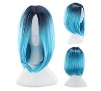 GHK 12 pouces Court Bob Perruques Pour Femmes Cheveux Synthétiques Anime Cosplay Deux Tons Noir Rose Gris Gris Vert Vert Pourpre Blonde Ombre Perruque noir bleu