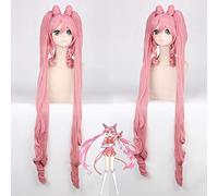 GHK 120 cm Anime Longue Ondulée Chibi Usa Cosplay Perruque Cheveux Synthétiques Perruques Rose Avec Double Ponytails Haute Température Fibre