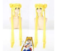 GHK 120 cm Sailor Moon Cosplay Perruque Jaune Longue Ondulée Synthétique Cheveux Tsukino Usagi Anime Costume Parti Perruques Pour Les Femmes Résistant À La Chaleur