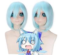 GHK 14 pouces Anime Projet Cirno Courte Perruque Cosplay Bleu Clair Synthétique Cheveux Halloween Costume Droite Bob Perruques Pour Les Femmes