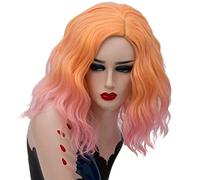 GHK 14 pouces Court Ondulé Coloré Perruque Arc-En-Cheveux Synthétiques Cheveux Halloween Costume Anime Cosplay Orange Ombre Parti Perruques Pour Les Femmes orange rose