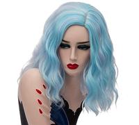 GHK 14 pouces Court Ondulé Coloré Perruque Arc-En-Synthétique Cheveux Costume Halloween Costume Halloween Cosplay Anime Orange Ombre Partie Perruques Pour Femmes bleu clair 6