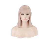 GHK 14 pouces Synthétique Bob Perruque Blonde Vert Rouge Rose Bleu Rose Noir Perruques Pour Femmes Anime Cosplay Cheveux Raides Bangs Résistant À La Chaleur gris