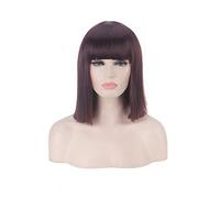 GHK 14 pouces Synthétique Bob Perruque Blonde Vert Rouge Rose Bleu Rose Noir Perruques Pour Femmes Anime Cosplay Cheveux Raides Bangs Résistant À La Chaleur Brun foncé