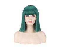 GHK 14 pouces Synthétique Bob Perruque Blonde Vert Rouge Rose Bleu Rose Noir Perruques Pour Les Femmes Anime Cosplay Cheveux Raides Bangs Résistant À La Chaleur vert