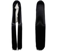 GHK 150 cm Super Longue Raide Perruque Noir Blond Blanc Bleu Rouge Blonde Anime Cosplay Perruques Pour Femmes Costume De Halloween Cheveux Synthétiques noir