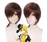 GHK 16 pouces Vocaloid Kagamine Ren Brun Perruque Cosplay Queue De Cheval Droite Synthétique Cheveux Anime Halloween Costume Perruques Pour Hommes