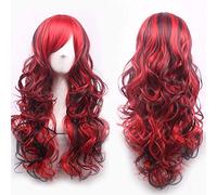 GHK 2019 Nouvelle Synthétique Noir Rouge Faits saillants Perruque De Cheveux Avec Bangs Halloween Costume Party Longs Bouclés Cosplay Perruques Pour Les Femmes