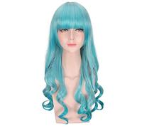 GHK 24 pouces Harajuku Lolita Bleu Gris Longue Ondulées Femmes Perruques Avec Bangs Synthétique Cheveux Anime Cosplay Perruque Pour La Fête PL-771