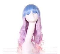 GHK 26 pouces Mode Pas Cher Longue Ondulée Couleur Femme Perruques Anime Cosplay Halloween Lolita Bleu Pourpre Vert Ombre Perruque Avec Bangs 01