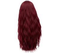 GHK 28 pouces Longue Bouclés Bleu Blonde Vert Rose Perruque Synthétique Cheveux Naturels Anime Cosplay Halloween Costume Parti Perruques Pour Les Femmes vin rouge