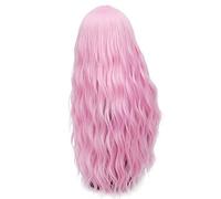 GHK 28 pouces Longue Bouclés Bleu Blonde Vert Rose Perruque Synthétique Cheveux Naturels Anime Cosplay Halloween Costume Parti Perruques Pour Les Femmes rose 1