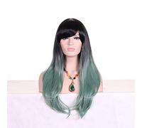 GHK 28 pouces Mode Noir Blonde Perruque Ombre Avec Frange Synthétique Cheveux Anime Cosplay Long Perruques Ondulées Pour Les Femmes Résistant À La Chaleur armée vert