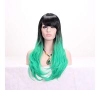 GHK 28 pouces Mode Noir Blonde Perruque Ombre Avec Une Frange Synthétique Cheveux Anime Cosplay Long Perruques Ondulées Pour Les Femmes Résistant À La Chaleur vert