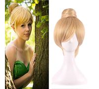 GHK 30 cm Court Blonde Perruque Cosplay Fée Clochette Full Perruques Cheveux Pour Femmes Princesse Tinkerbell Adulte Taille Synthétique Cheveux + Perruque Cap