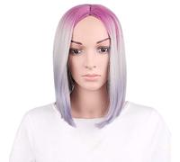 GHK 30 cm Droite Courte Ombre Perruque Cosplay Anime Résistant À La Chaleur Synthétique Cheveux Femmes Noir Noir Bleu Gris Rose Court Bob Perruques Pour La Fête rose argent