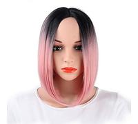 GHK 30 cm Droite Courte Ombre Perruque Cosplay Anime Résistant À La Chaleur Synthétique Cheveux Femmes Noir Noir Bleu Gris Rose Court Bob Perruques Pour La Fête rose