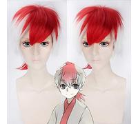 GHK 30 cm Hoozuki no Reitetsu Perruque Cosplay Court Pour Hommes Halloween Costume Synthétique Moelleux Rouge Blanc Ombre Perruques Cheveux cabelo