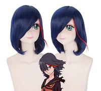 GHK 35cm KILL la KILL Matoi Ryuuko Bleu Cheveux Rouges Highlight Anime Perruque Cosplay Synthétique Droite Courte Bob Perruques Pour Les Femmes