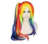 GHK 65 cm Mon Petit Poney Perruque Arc En Ciel Coloré Cosplay Anime Droite Femmes Perruques Cheveux Synthétiques Avec Griffe Queue De Cheval Perruque Résistant À La Chaleur avec queue De Cheval