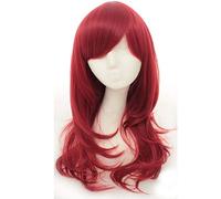 GHK 70 cm Haute Qualité Anime Long Ondulé Cosplay Perruque Avec Bangs Synthétique Résistant À La Chaleur Synthétique Cheveux Noir Rose Argent Bleu Vert Femme Perruques rouge