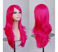 GHK 70 cm Pas Cher Longue Perruque Ondulée Synthétique Cheveux Blanc Noir Rouge Pourpre Vert Bleu Blond Anime Perruques Cosplay Pour Halloween Costume Party 09