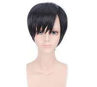 GHK 8 pouces Pas Cher Attaque Sur Titan Marron Noir Perruque Courte Hommes Anime Cosplay Résistant À La Chaleur Synthétique Perruques Cheveux Raides Pour Halloween Noir