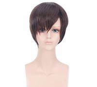 GHK 8 pouces Pas Cher Attaque Sur Titan Marron Noir Perruque Courte Hommes Anime Cosplay Résistant À La Chaleur Synthétique Perruques Cheveux Raides Pour Halloween brun
