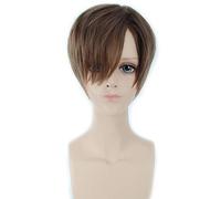 GHK 8 pouces Pas Cher Attaque Sur Titan Marron Noir Perruque Courte Hommes Anime Cosplay Résistant À La Chaleur Synthétique Perruques Cheveux Raides Pour Halloween brun clair