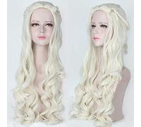 GHK 80 cm Alice au pays des merveilles Beige Blanc Cosplay Perruque Anime Synthétique Cheveux Ondulés Tresses Blanc Reine Halloween Costume Femmes Perruques