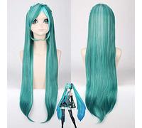 GHK 80 cm Vocaloid Cosplay Perruque Longue Droite Mélanger Vert Blanc Faits saillants Tressage Cheveux Hatsune Miku Halloween Costume Perruques Pour Les Femmes