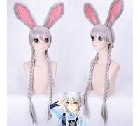 GHK 80 cm Zootopia Judy Lapin Cosplay Perruque Longue Gris Argent Perruques Tressées Cheveux Anime Costume Résistant À La Chaleur Synthétique Fibre