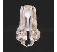 GHK 80cm Destin séjour nuit Tohsaka Rin Cosplay Perruque Longue Ondulée Noire Blond Cheveux Synthétiques Destin Grand Ordre Anime Perruques Avec Queues De Cheval blonde
