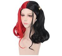 GHK Anime Batman Suicide Squad Harleen Quinzel Perruque Cosplay Cheveux Synthétiques Costume D'Halloween Queue De Cheval Perruques Pour Femmes Perucas + Bonnet noir rouge