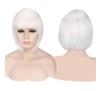 GHK Anime Court Cosplay Perruque Costume Cheveux Synthétiques Rose Blonde Auburn Gris Vert Rouge Bleu Blanc Noir Court Bob Perruques Pour Femmes blanc