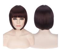 GHK Anime Court Cosplay Perruque Costume Synthétique Cheveux Rose Blonde Auburn Gris Vert Vert Bleu Blanc Noir Court Bob Perruques Pour Femmes brun foncé